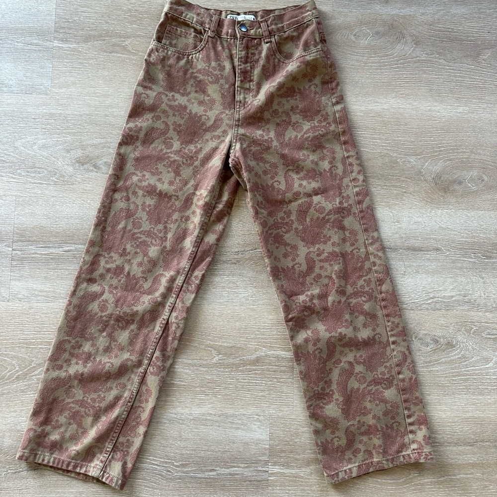 Zara Paisley Straight Pants